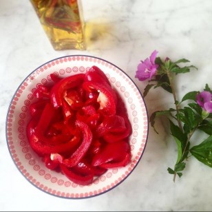 The red bell pepper is a healthy snack to nibble on throughout the day without feeling guilty. It is rich in vitamins A, C, E & K, Thiamin, Riboflavin, Niacin, Potassium, Manganese, Folate and Fibre. The olive oil in the background is just a background and for photo purposes only as I try to limit the amount I take to maintain my weight.