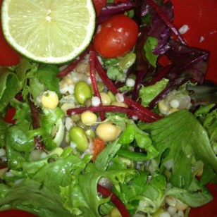 Pearl Barley Salad with chickpeas, broad beans and fresh leaves