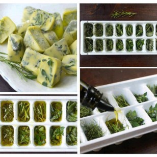 Freeze your fresh herbs in olive oil using ice cube trays