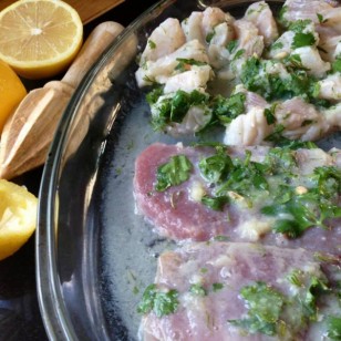 Tuna Steak and Haddock marinated in lemon, garlic, coriander, dill and sea salt